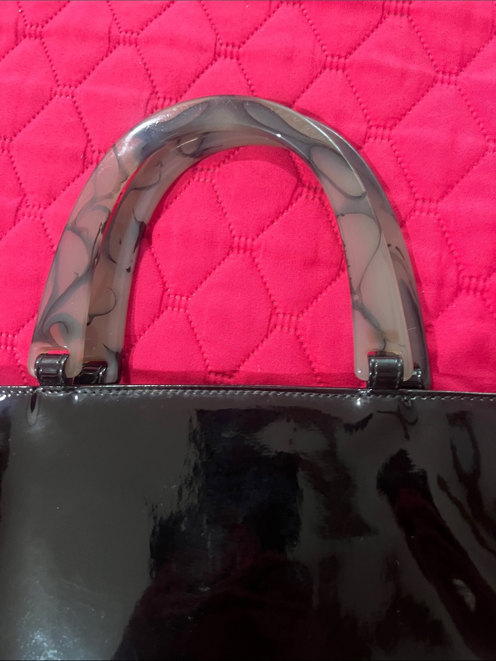Vintage Neiman Marcus Black Patent Tote Bag with Top Handles - Picture 4 of 5